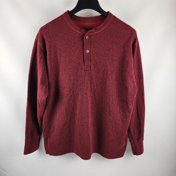 LL Bean Shirt Mens XL Reg Red Burgundy Traditional Fit Knit Henley - Picture 1 of 6